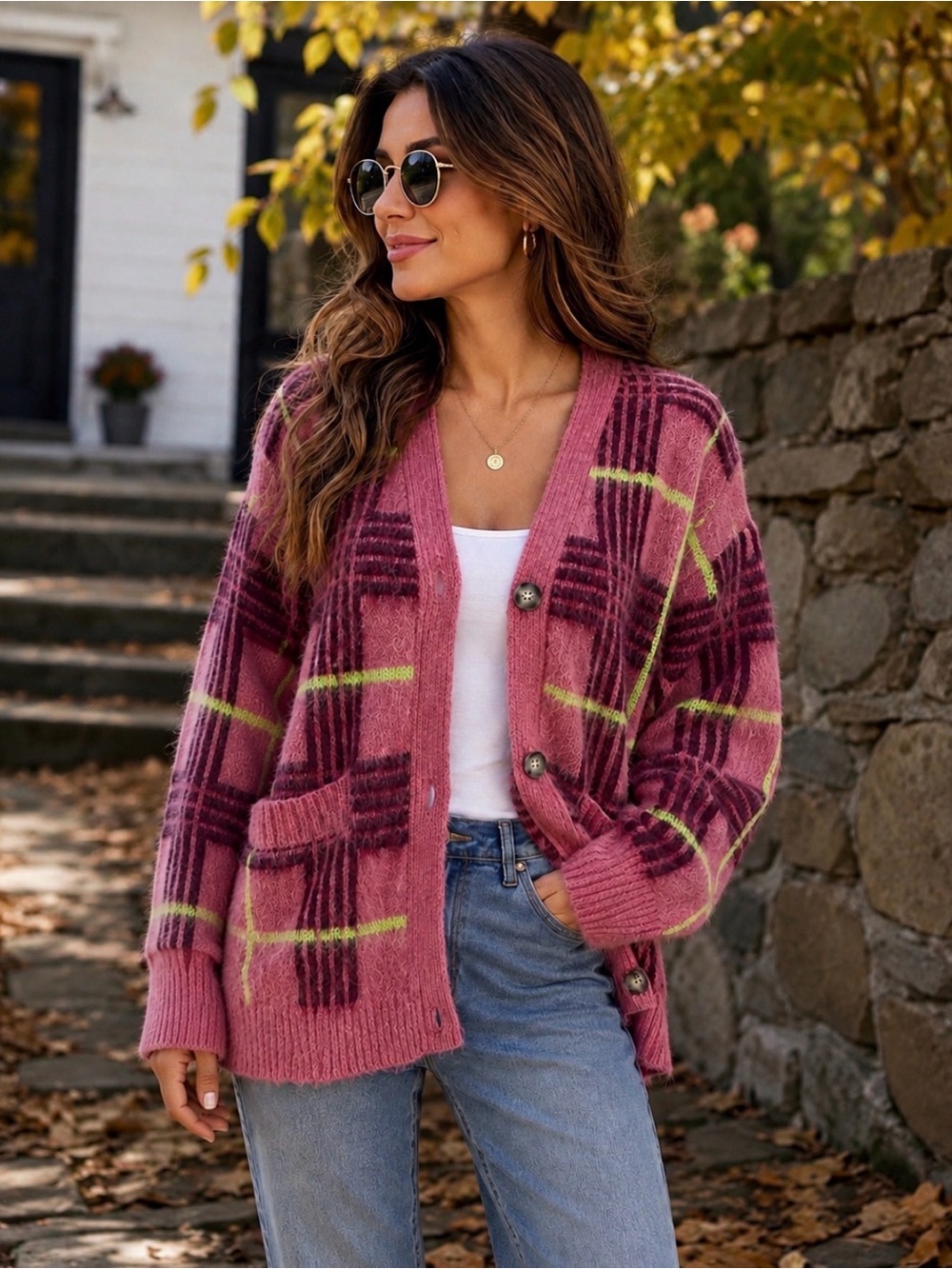 Daydreamer Oversized Cardigan in Rosebloom Plaid Size Small
